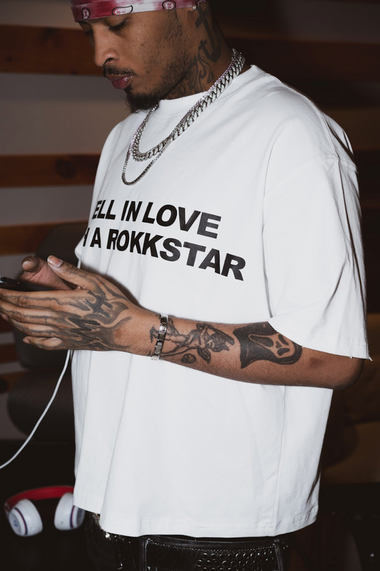 “I Fell In Love With A Rokkstar” Shirt White